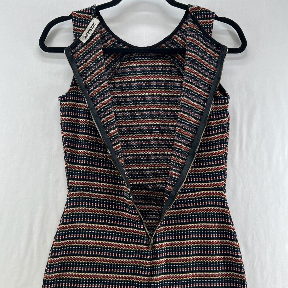Mystic Bodycon Mini Dress Womens S Sleeveless Back Zip Striped Knit Multicolor - Picture 7 of 11